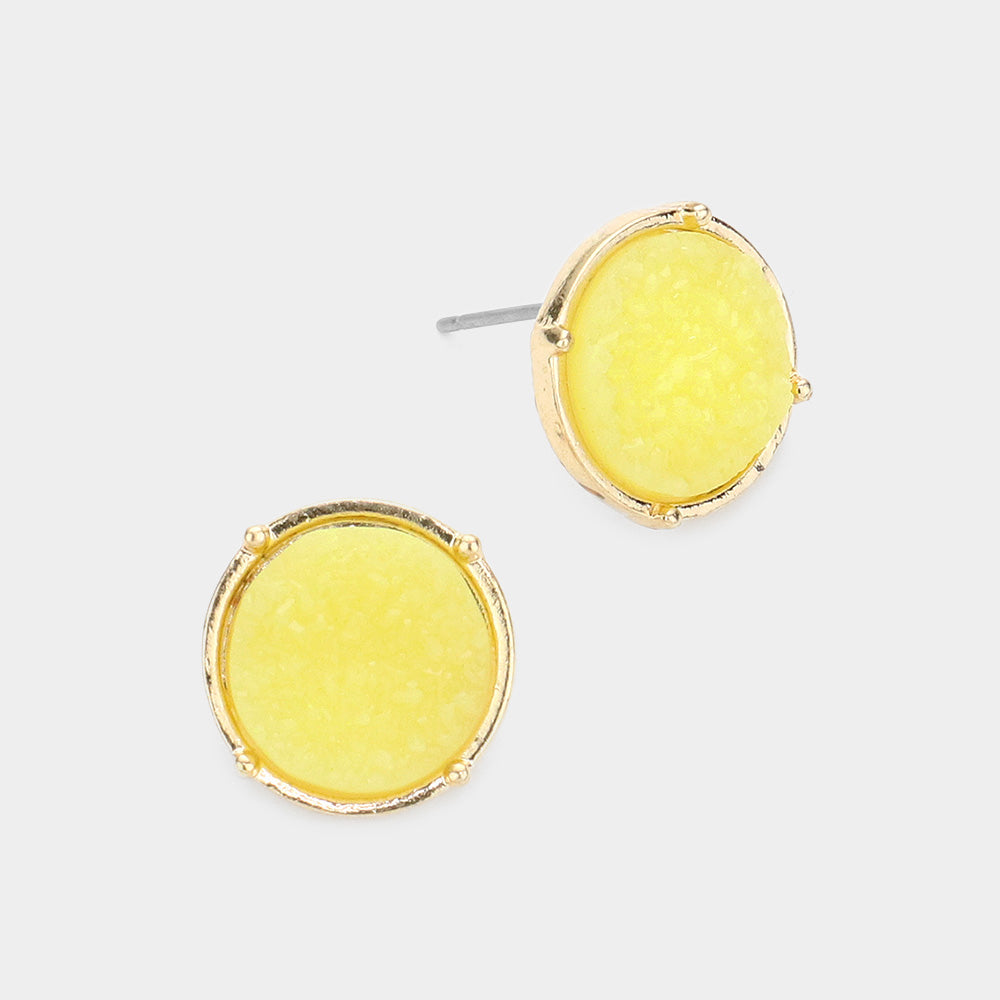 Round Faux Druzy Stone Stud Earrings