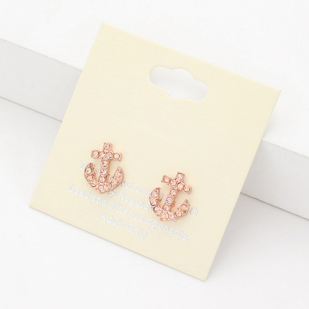 Rhinestone Anchor Stud Earrings