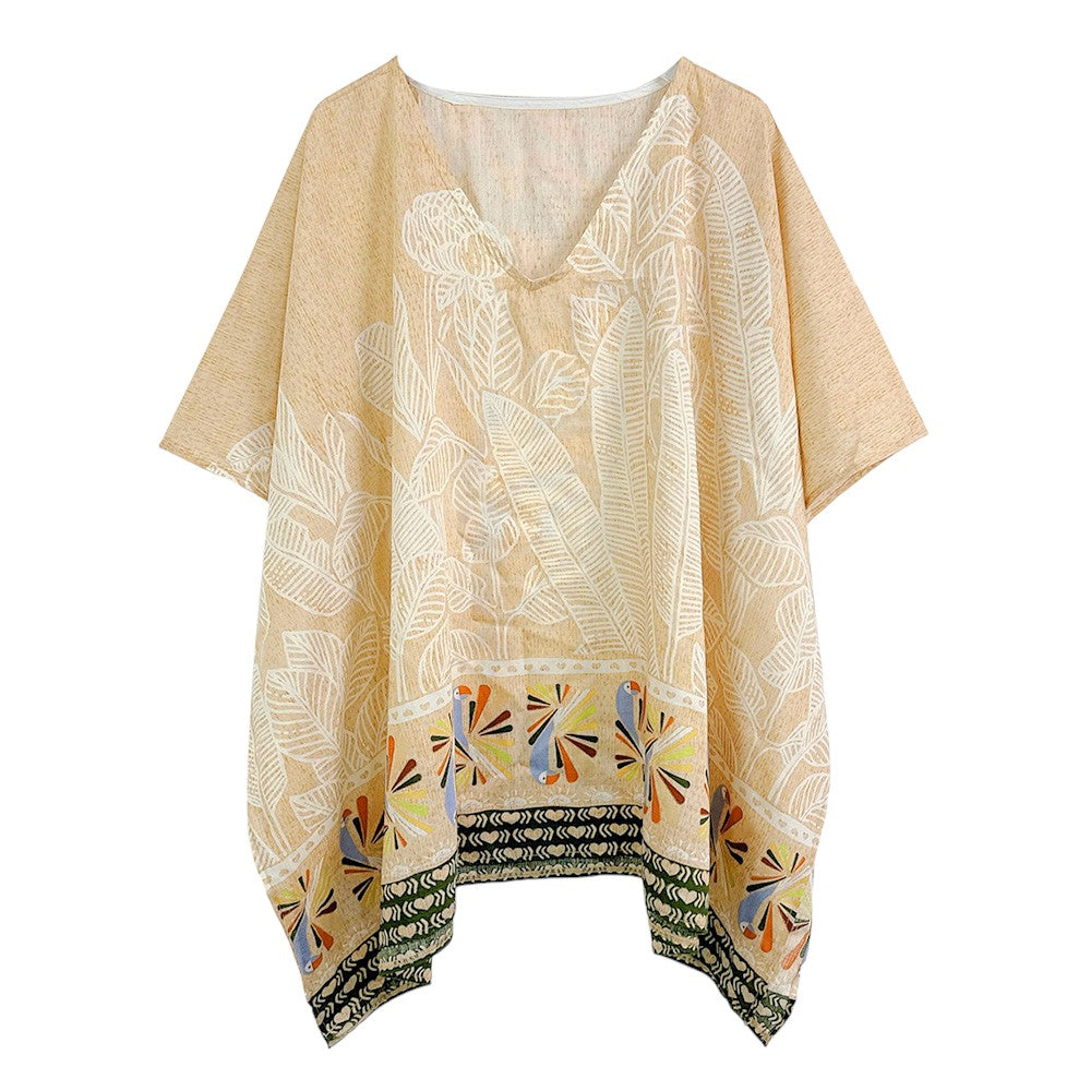 Leaf Print Cover Up Poncho