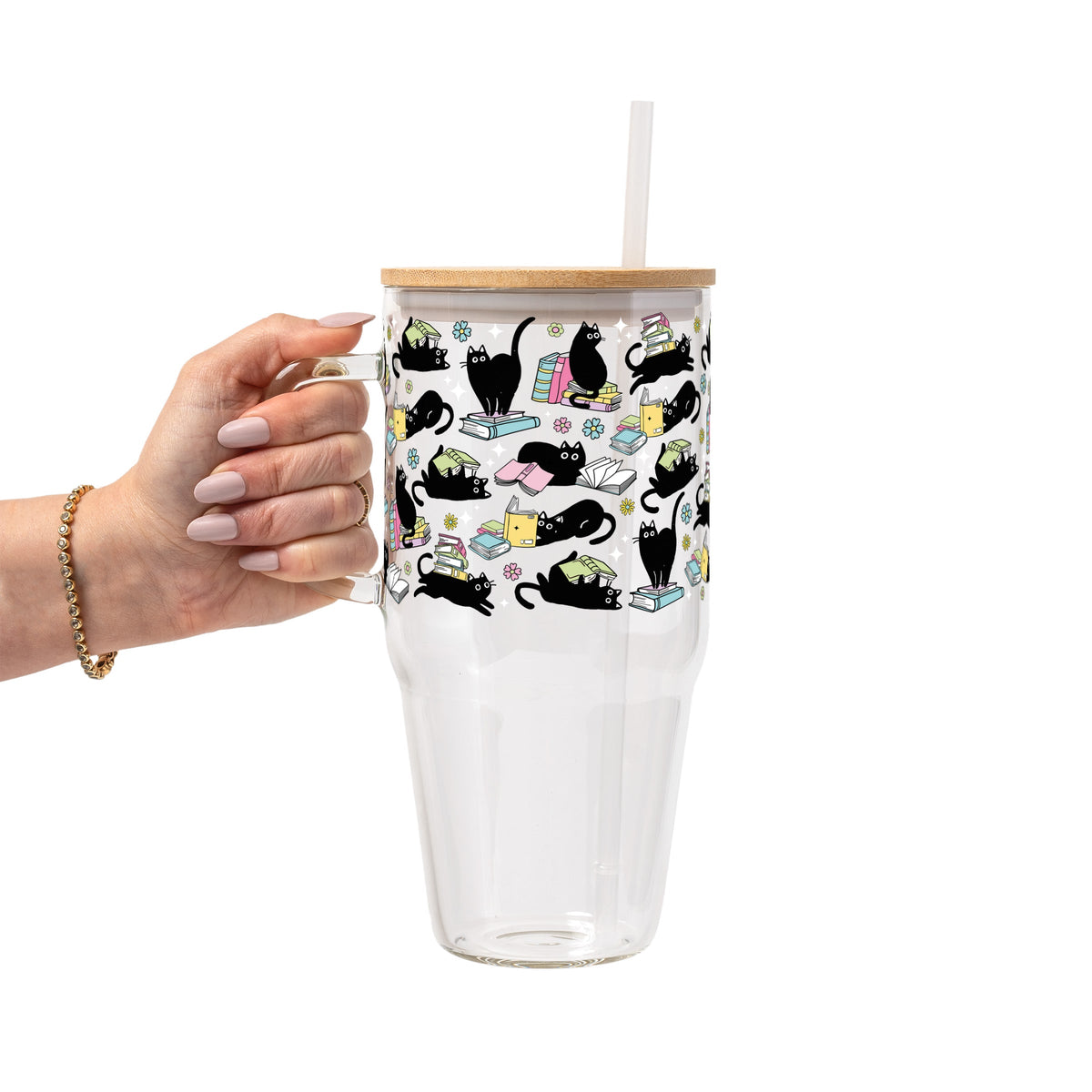 Black Cats on Books Glass Cups