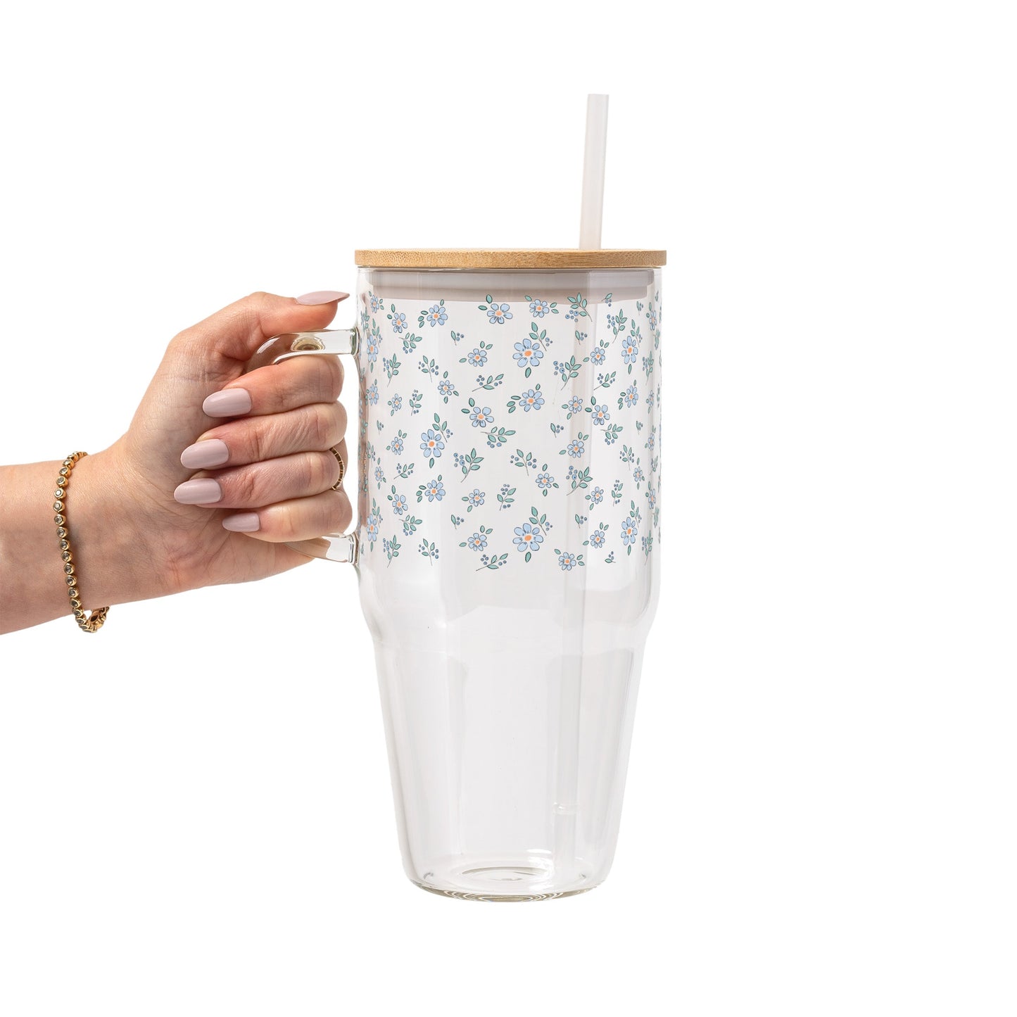 Minimalist Blue Flowers Glass Cups