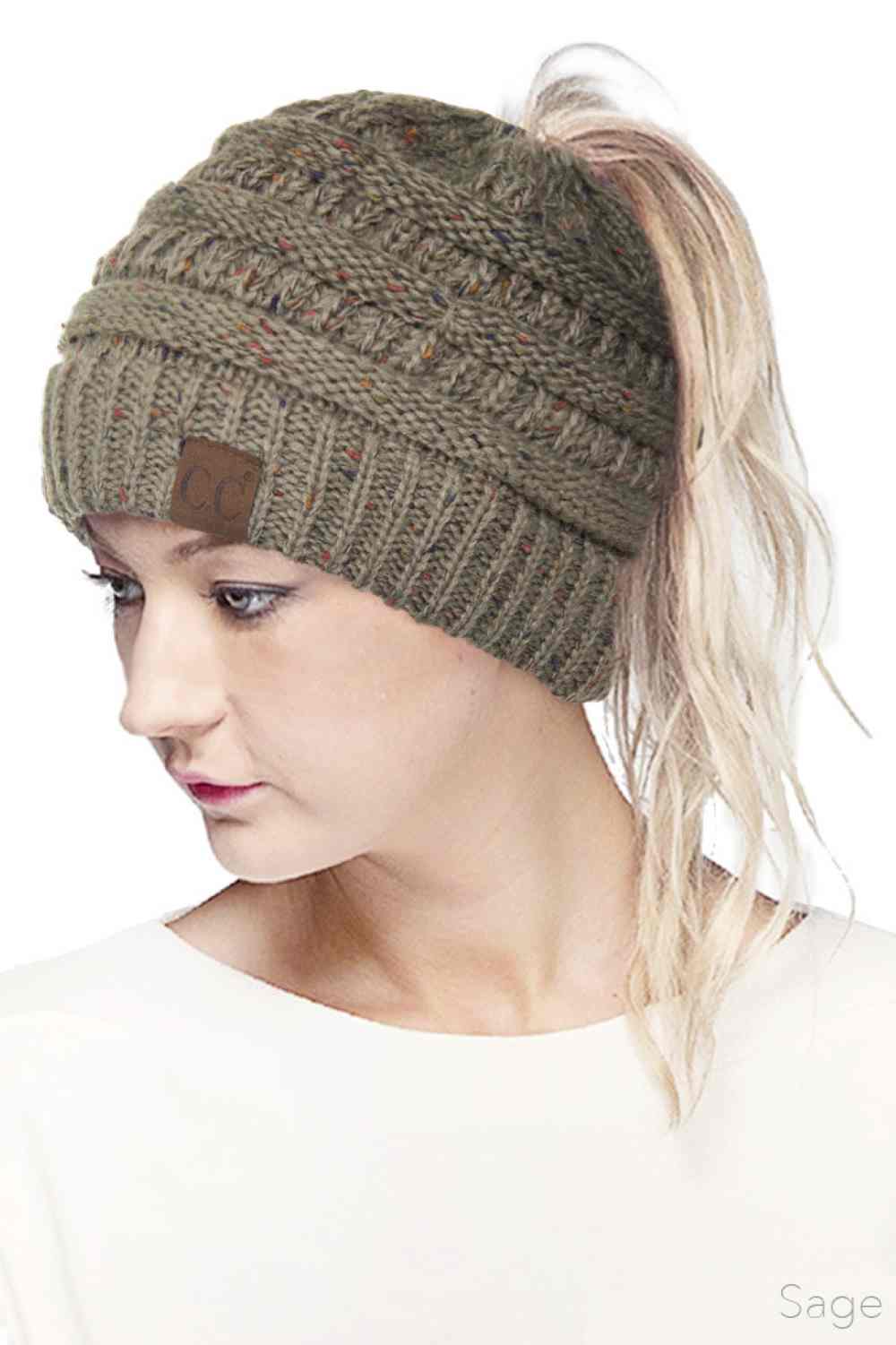 C.C Ombre Confetti Messy Bun Ponytail Beanie