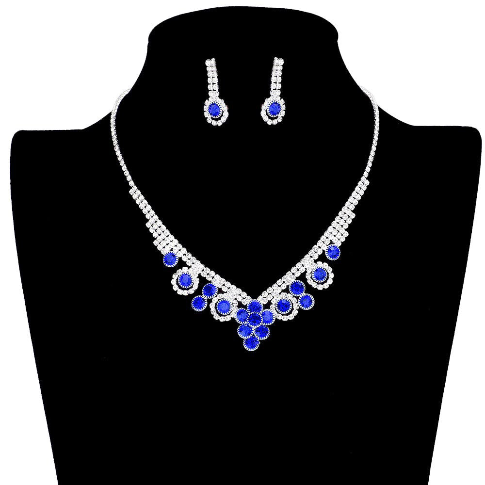 Round Stone Flower Accented Rhinestone Pave Necklace