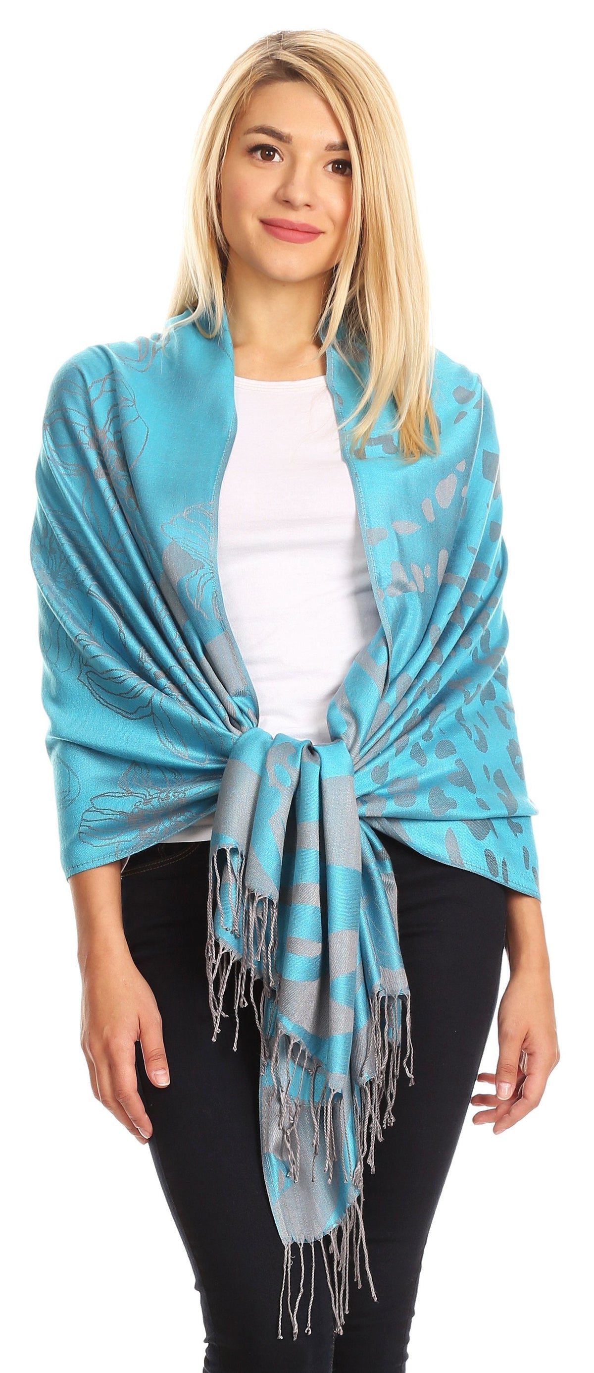 Sakkas Salome Reversible Silky soft Wrap Shawl Scarf with Lovely Floral Brocade