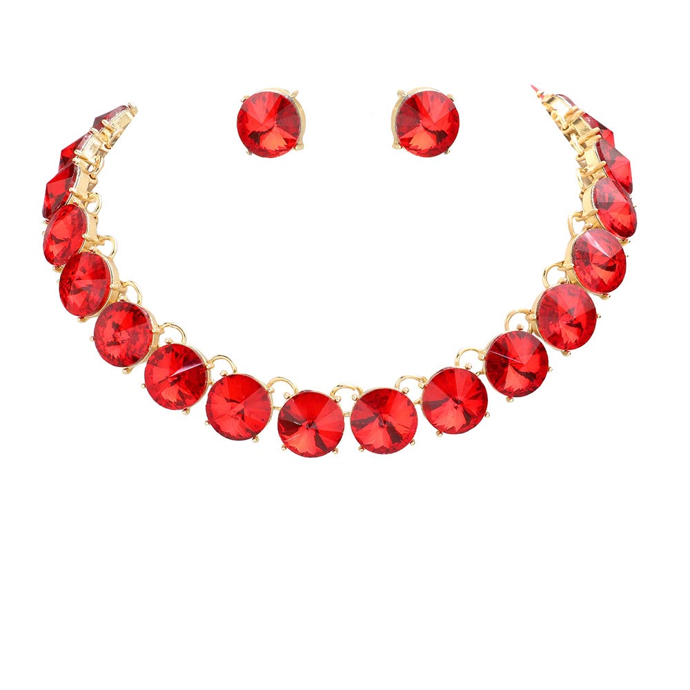 Collar y pendientes de noche con eslabones de piedra redonda