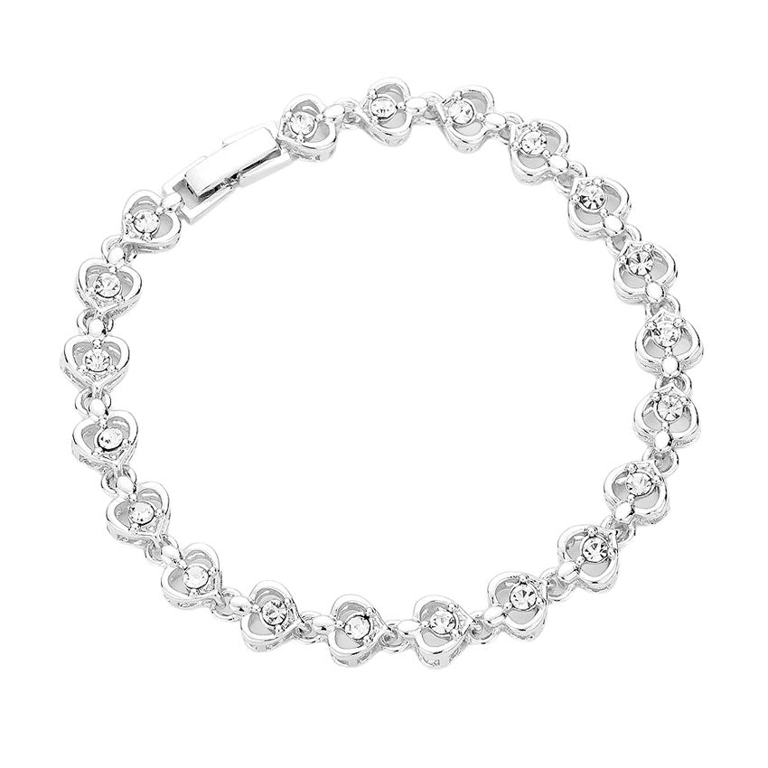 Fashionable Stone Embellished Metal Heart Evening Bracelet