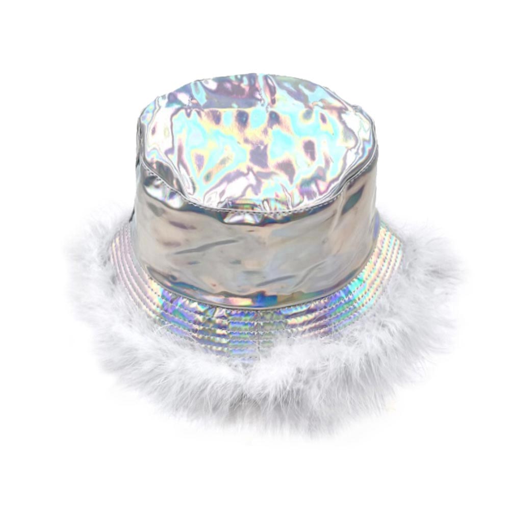 Faux Fur Trimmed Hologram Bucket Hat