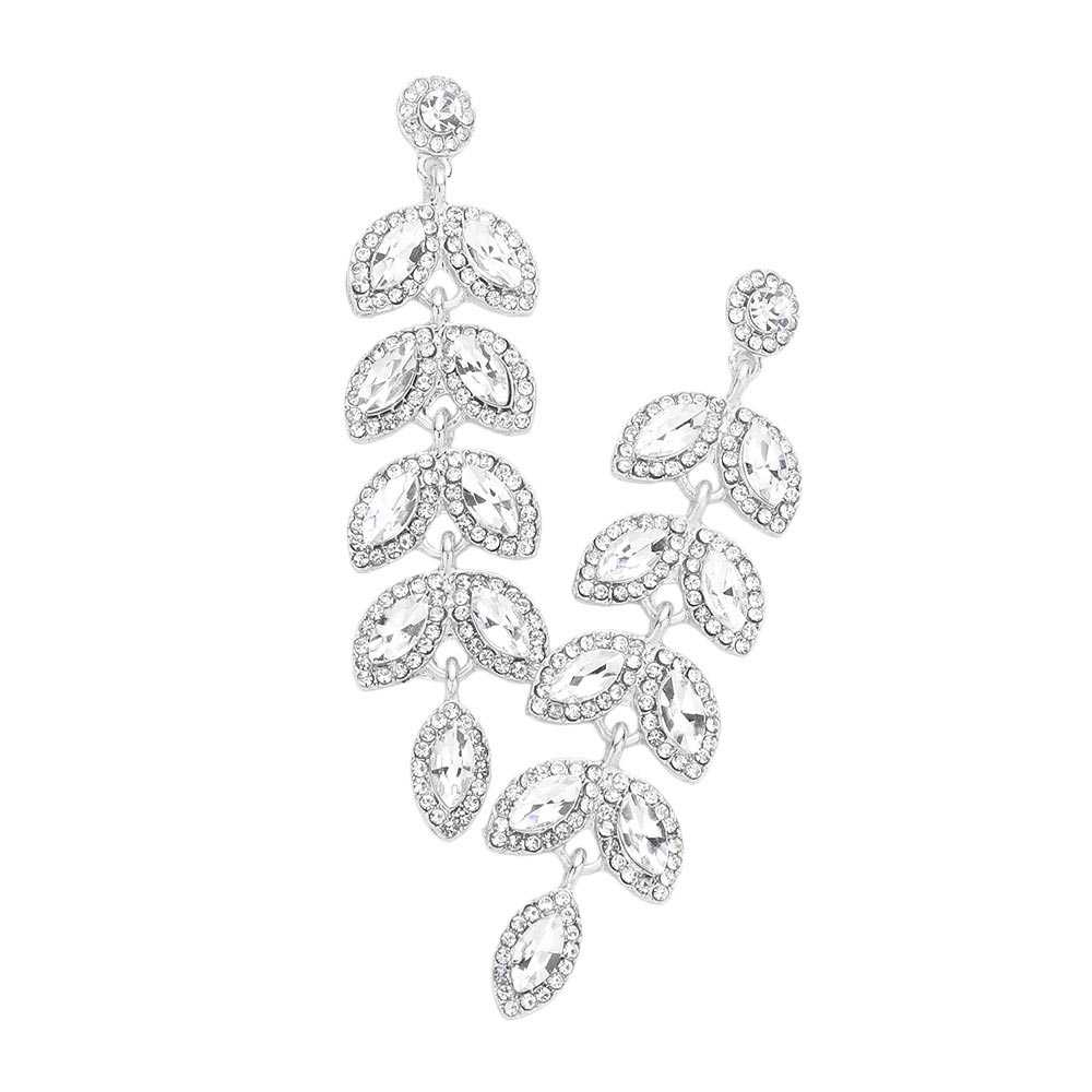 Marquise Stone Cluster Vine Dangle Evening Earrings