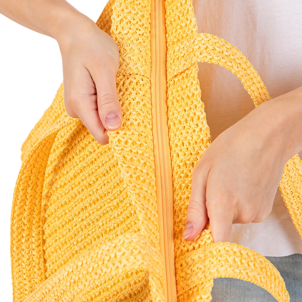 Women's Solid Crochet Straw Tote Bag / Beach