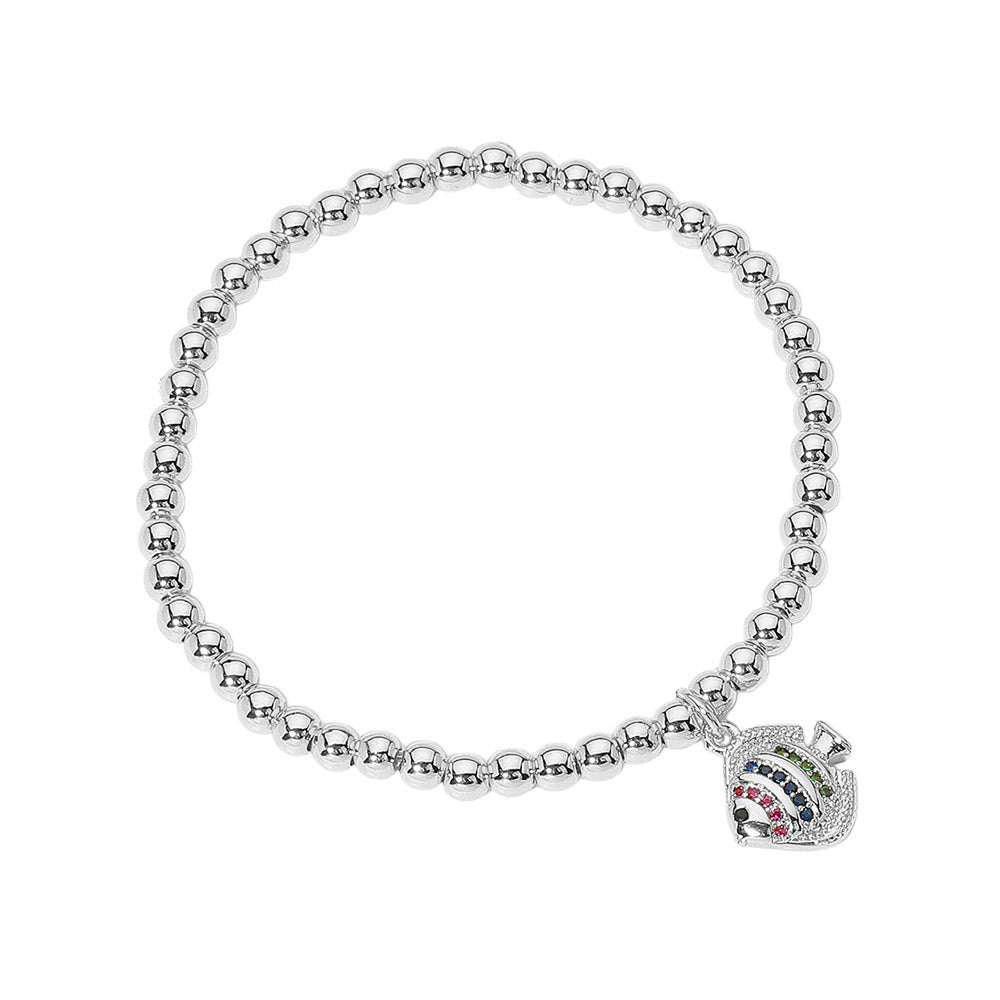 Stainless Steel Ball Stone Paved Fish Beaded Stretch Bracelet
