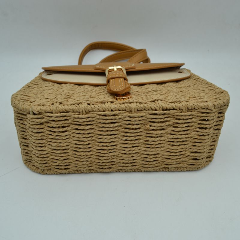 Woven Shoulder Bag with Adjustable Strap and Flap Closure