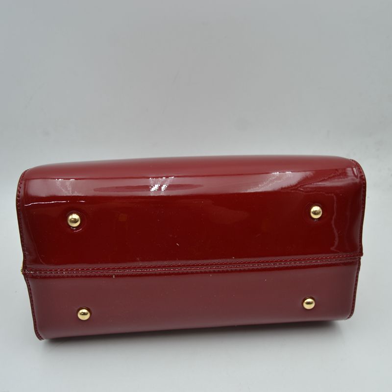Glossy Patent Leather Barrel Handbag with Scarf-Wrapped Handle