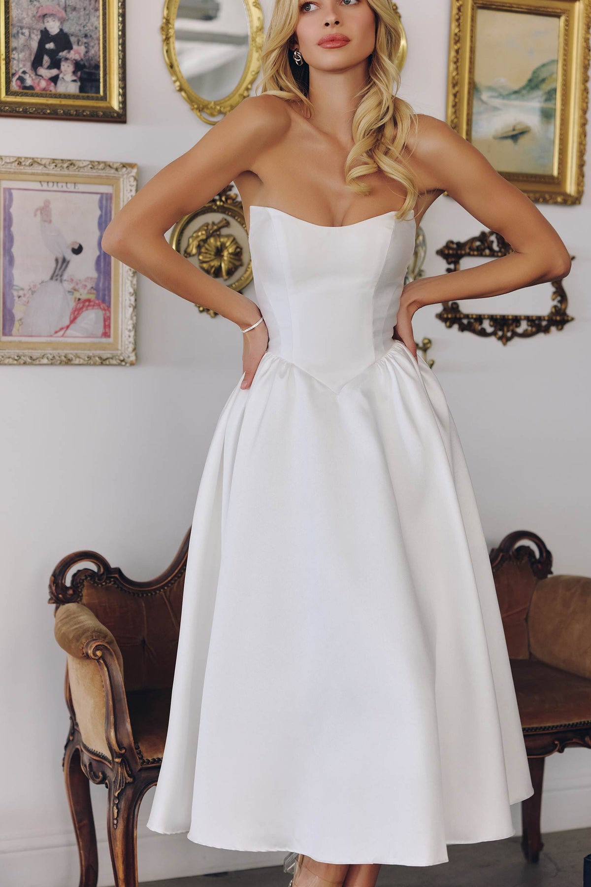 Vestido de recepción de boda sin tirantes elegante de mikado Amoris T822W