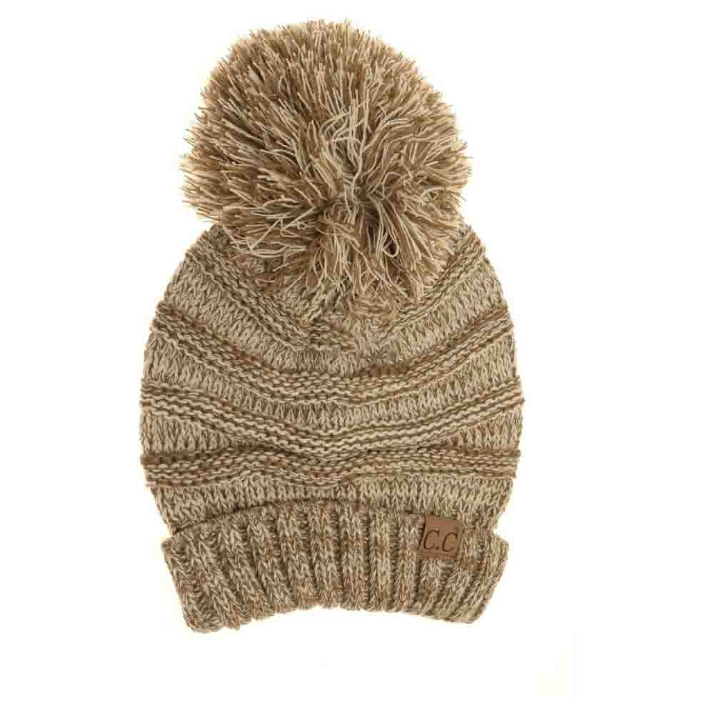 Tri-Color Slouchy Pom C.C Beanie