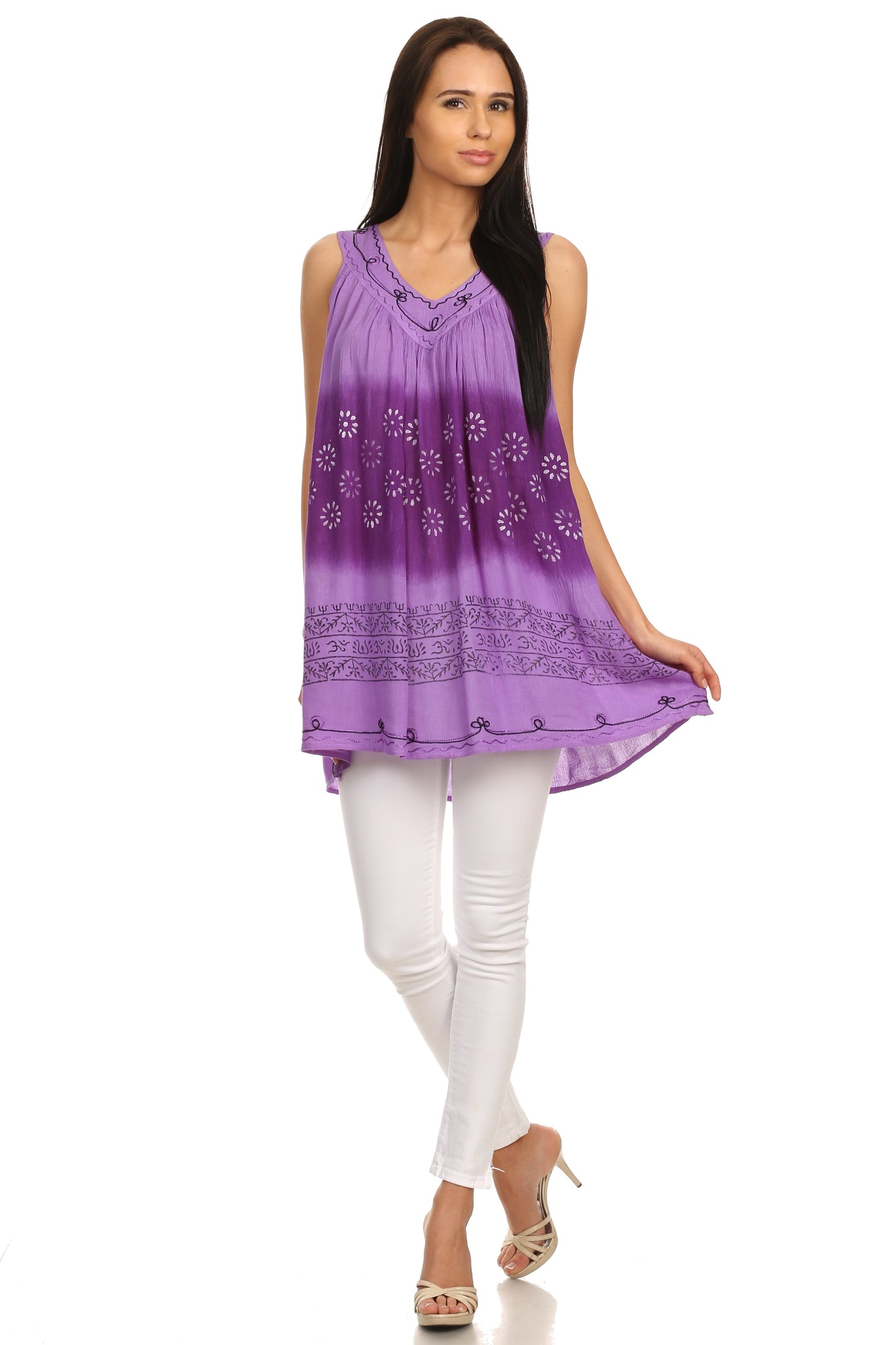 Sakkas Lexi Embroidered two tone Sleeveless V neck Top