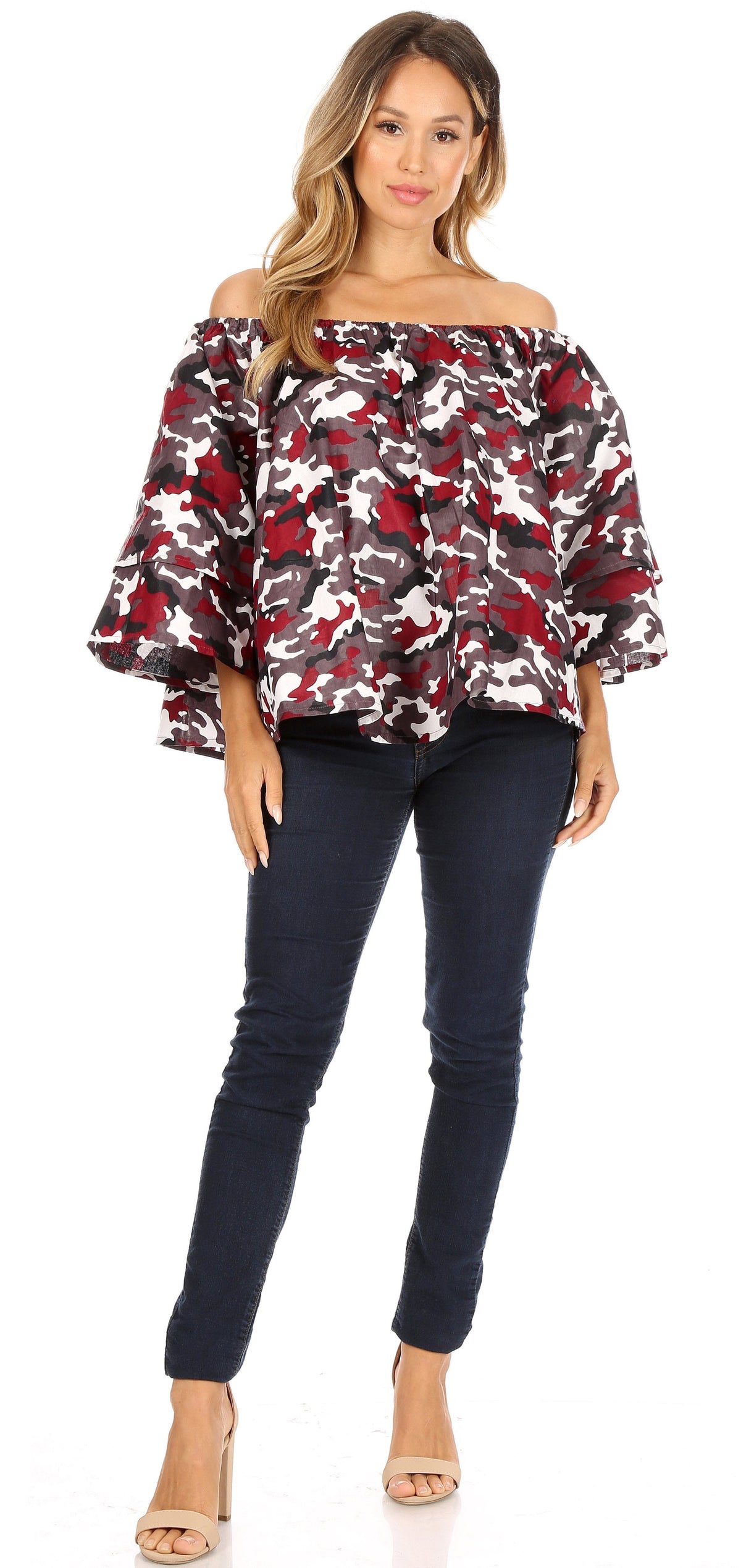 Sakkas Abree Off-shoulder Short Sleeve Blouse Top Ankara Wax Dutch African Print