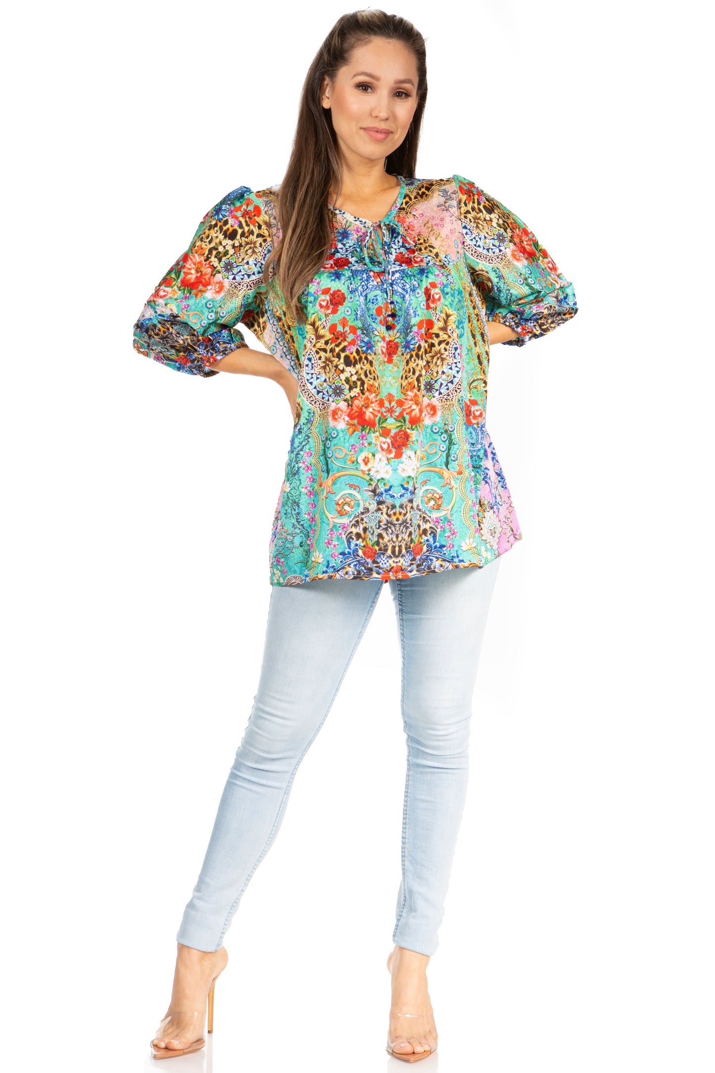 Sakkas Ligia Túnica Floral: Blusa de Mujer de Manga 3/4
