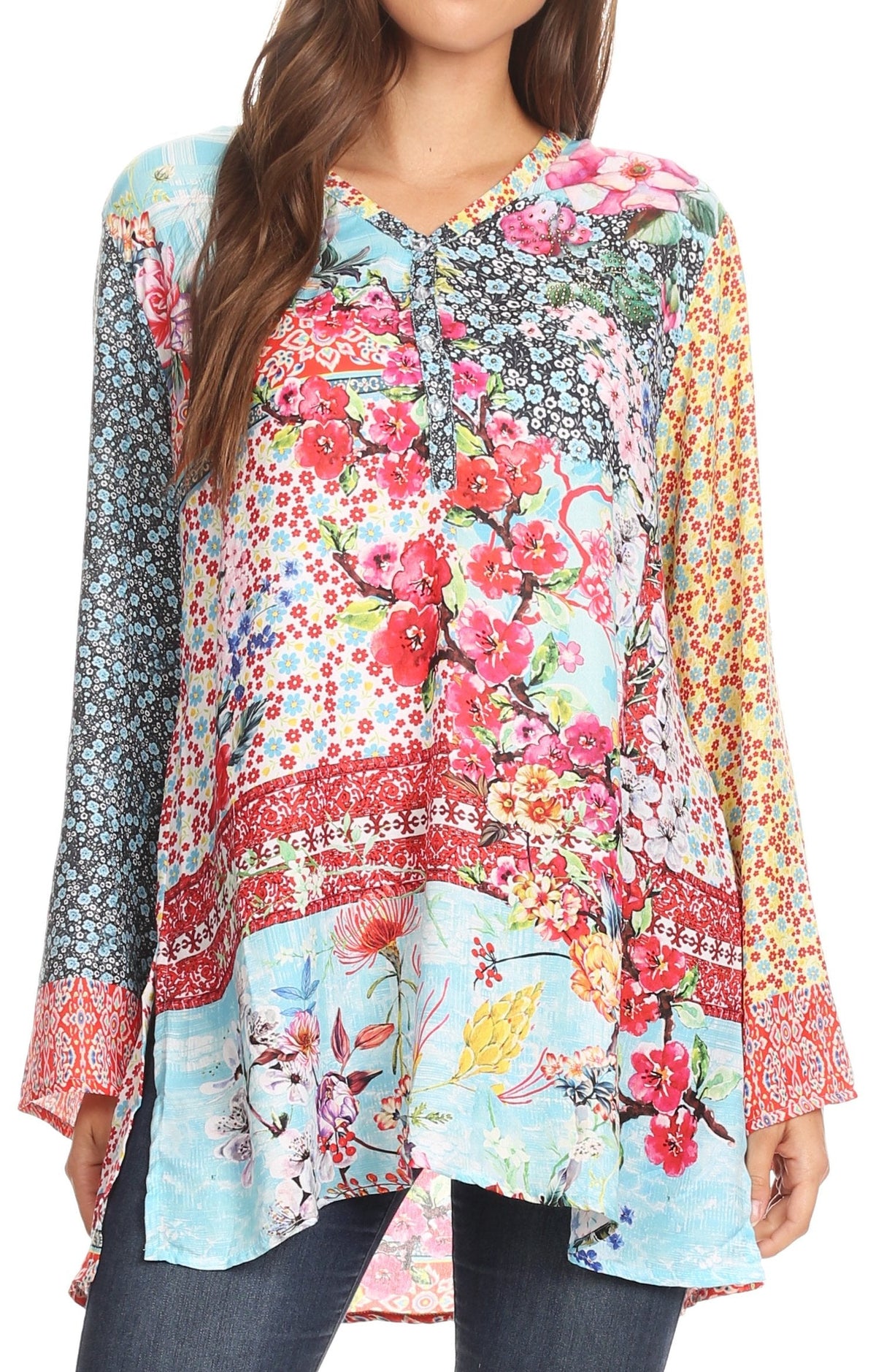 Sakkas Ince Womens Long Sleeve Everyday Top Tunic Colorful and Lightweight
