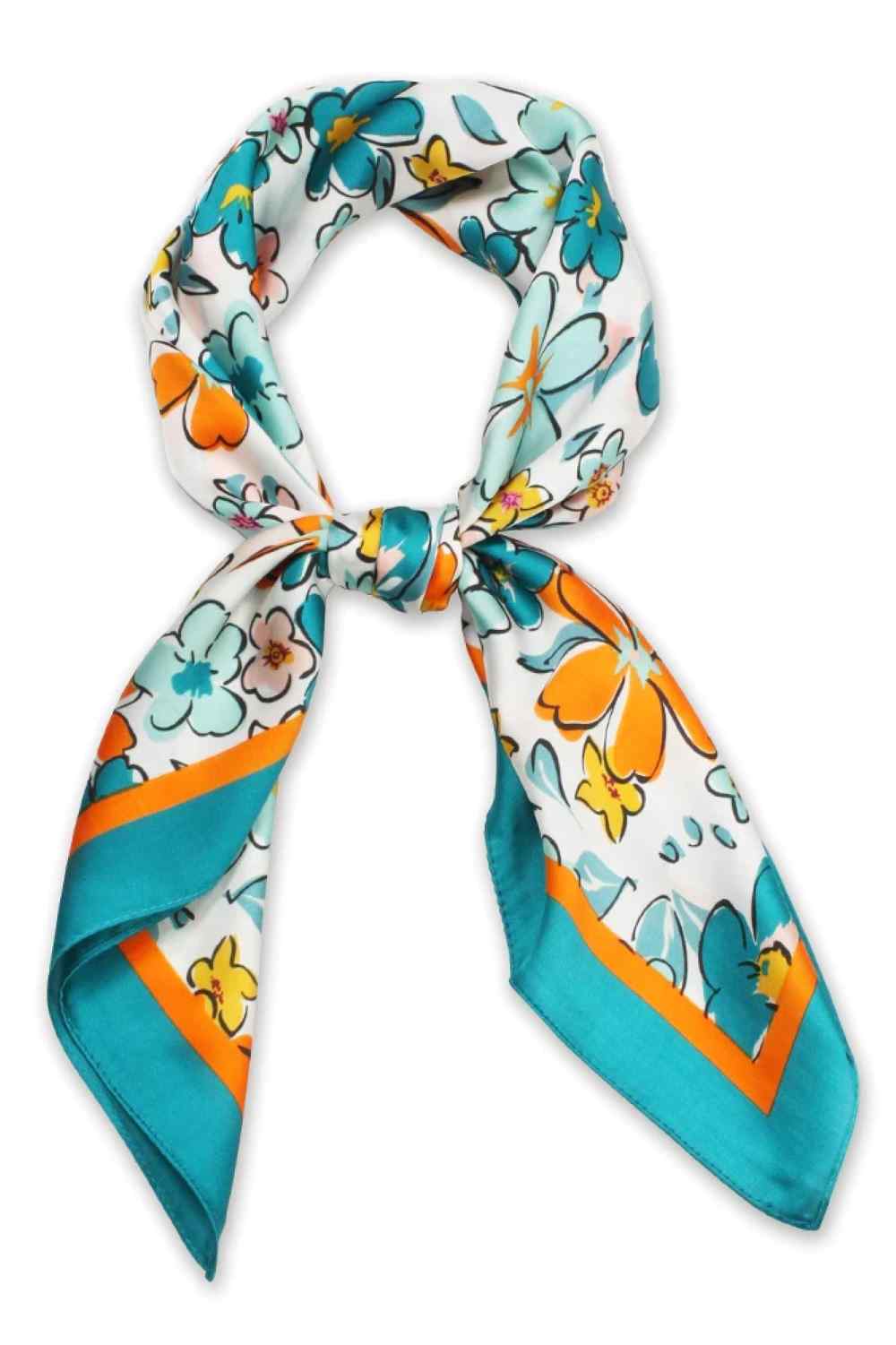 Flower Pattern Print Satin Square Scarf