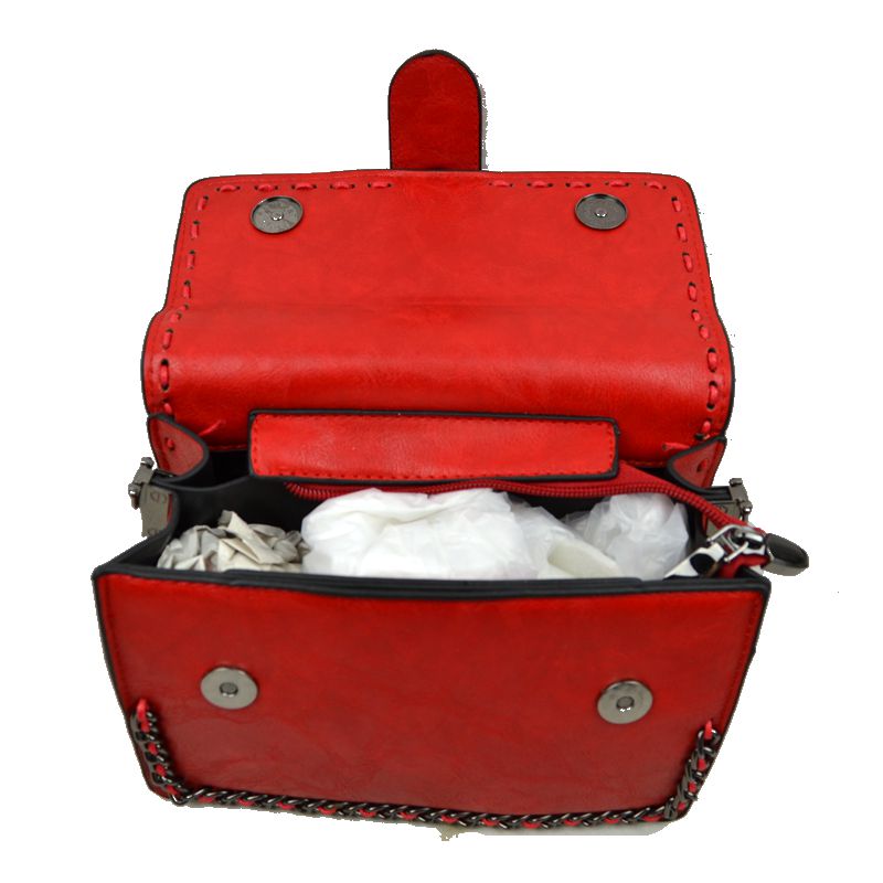 Vintage Crossbody Satchel Bag with Chain Trim