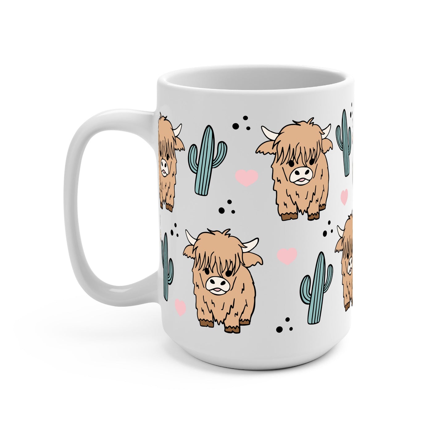 Fluffy Highland Cow With Cacti Glass Cups