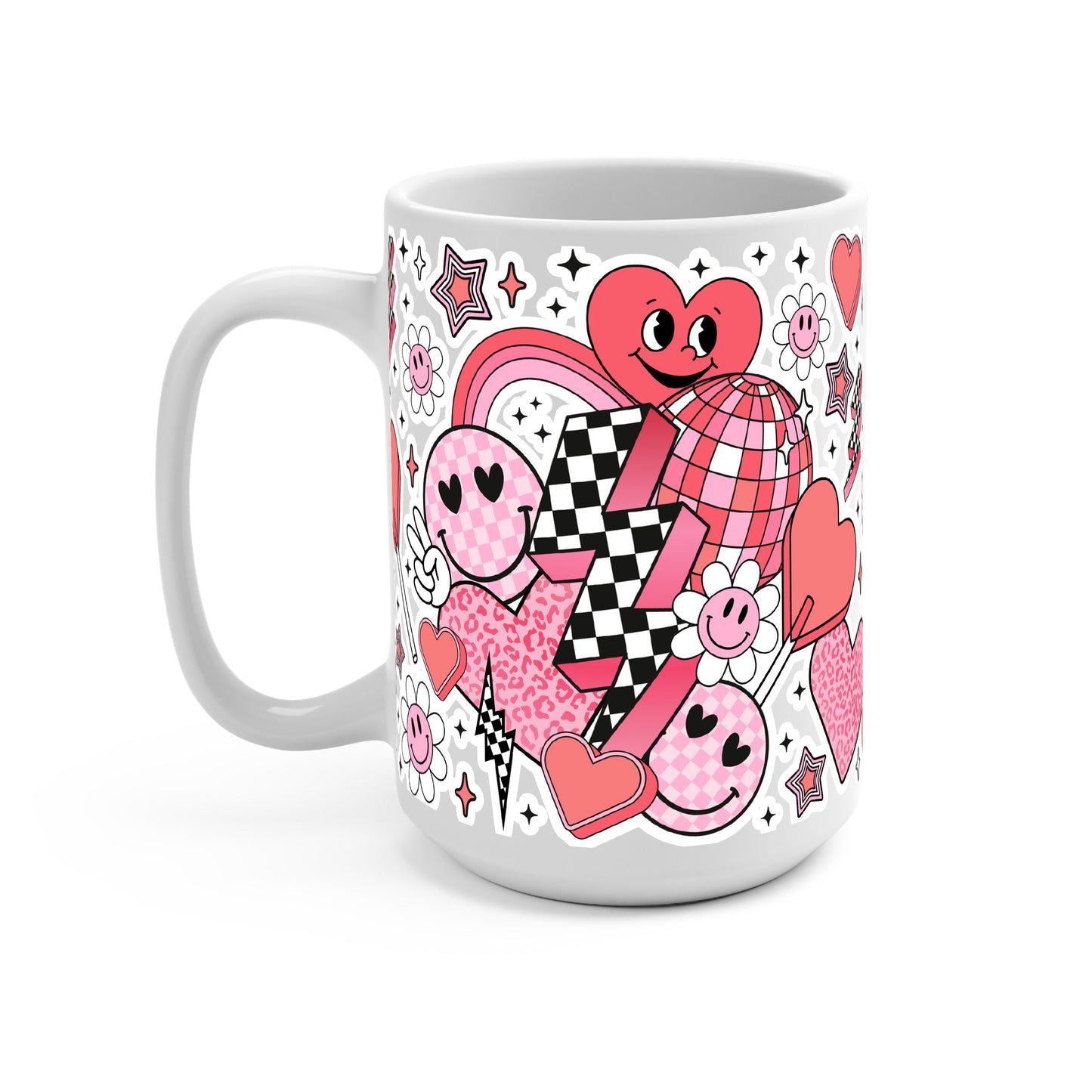 Retro Valentine Smiley Heart Glass Cups
