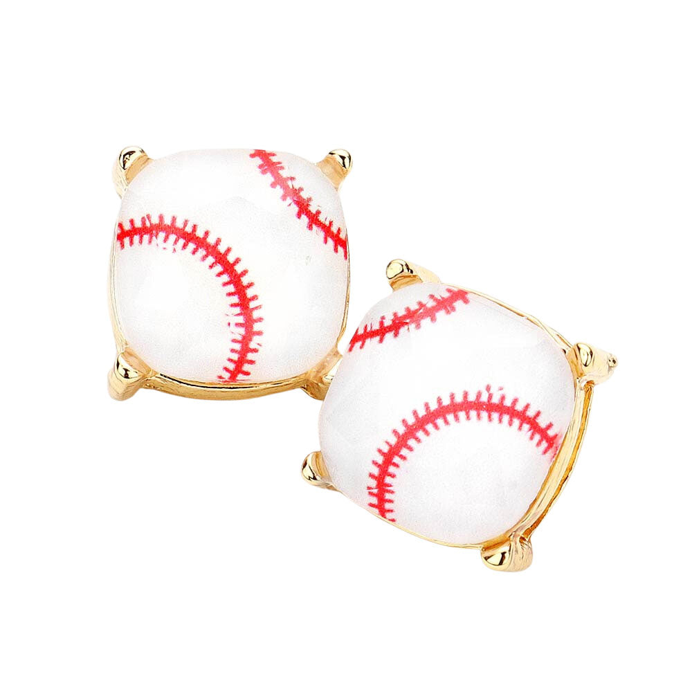 Women's Baseball Printed Square Stud Earrings