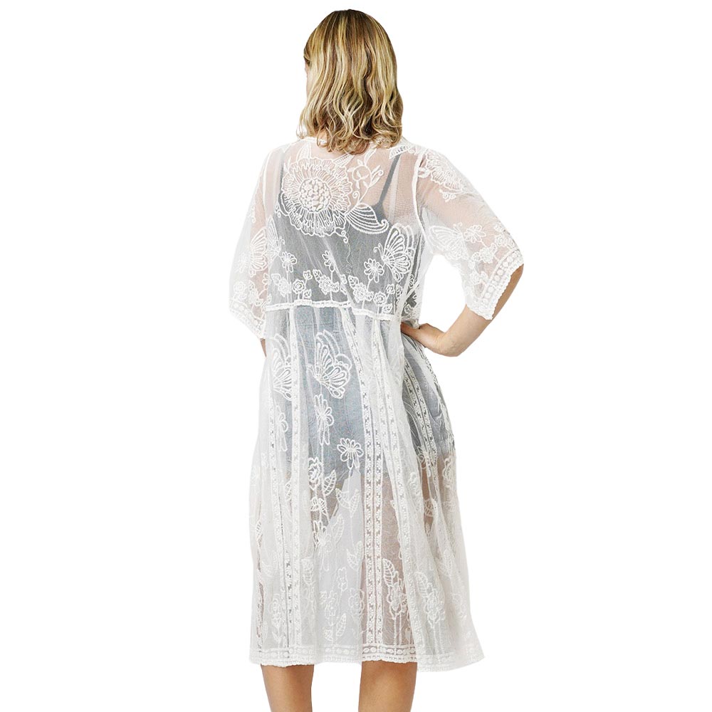 Flower Vintage Lace Long Cover Up Kimono Poncho