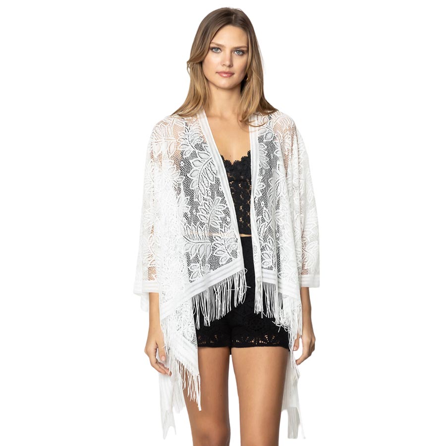 Leaf Lace Cover Up Kimono Poncho