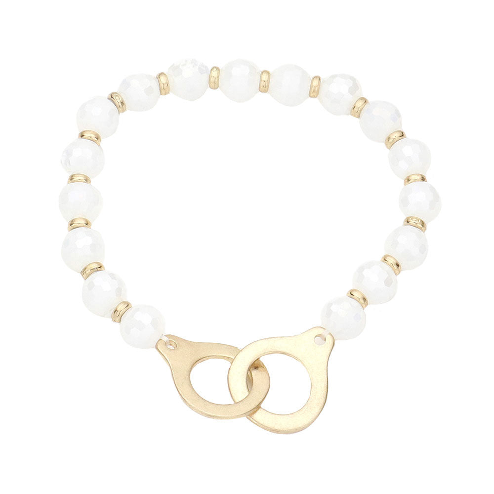 Open Metal Link Accented Faceted Beaded Stretch Bracelet