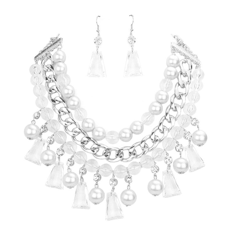 Pearl Lucite Bead Statement Necklace