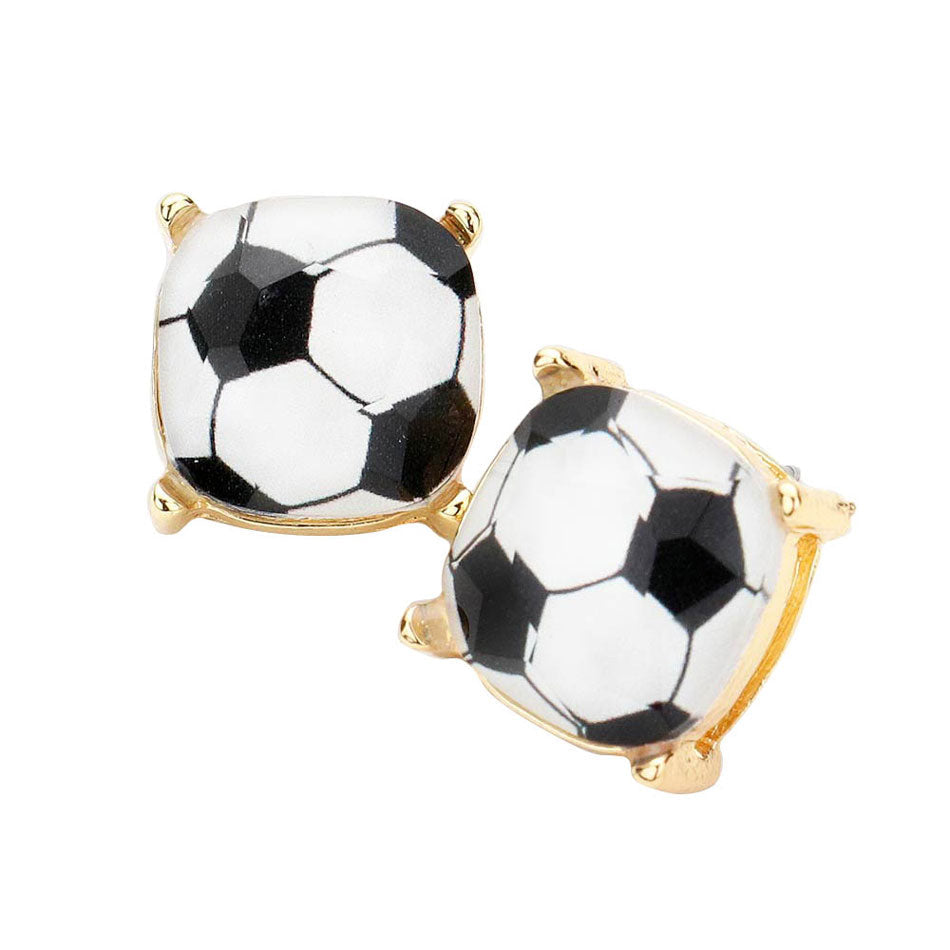Soccer Ball Printed Square Stud Earrings