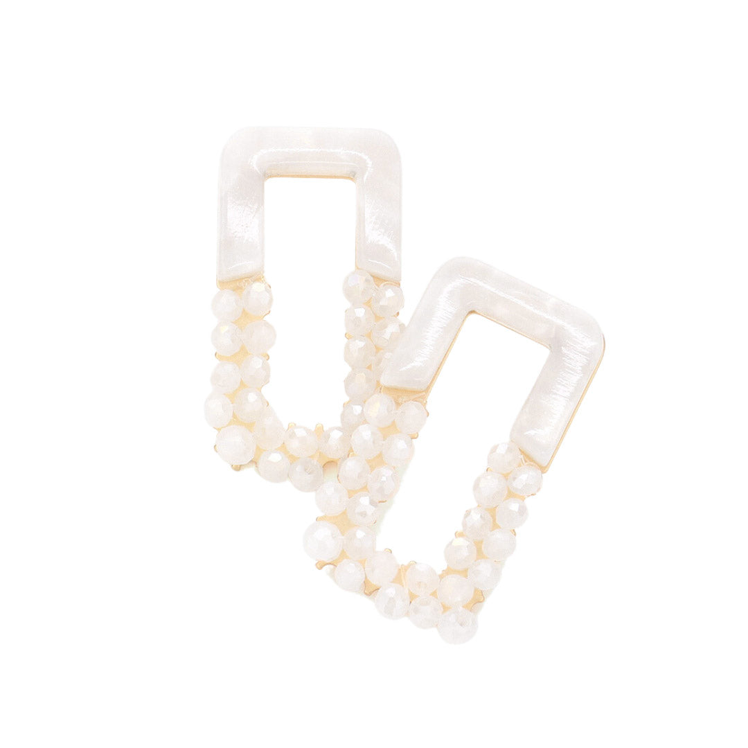 Celluloid Acetate Faceted Beaded Open Rectangle Earrings