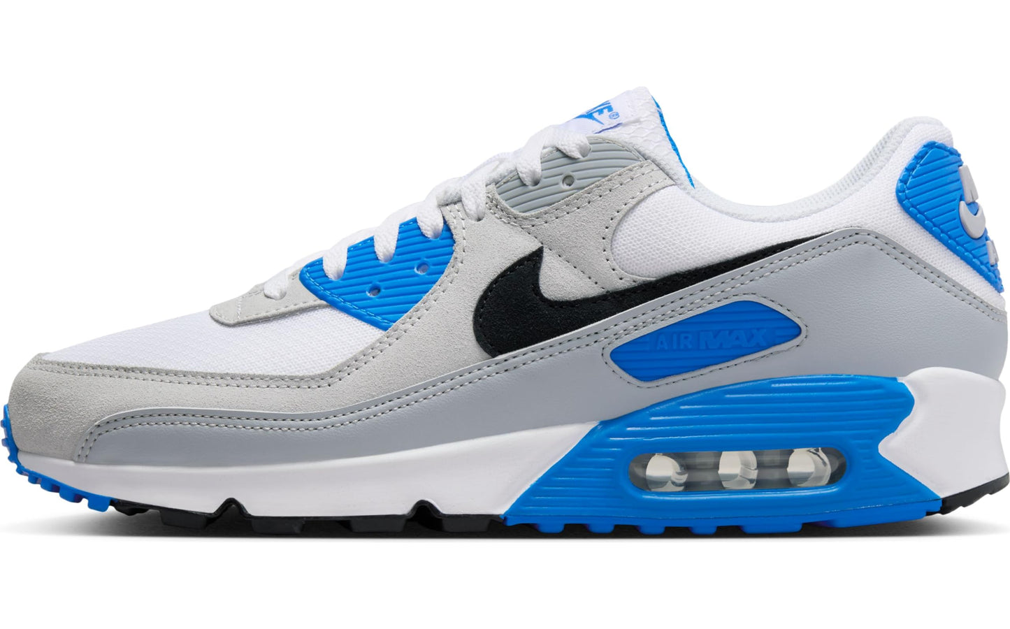 Zapatillas Nike Air Max 90 para hombre (FN6958-102 Blanco/Azul foto/Platino puro/Negro) Talla 10
