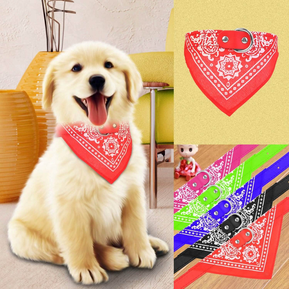 Collar de piel ajustable para mascotas con pañuelo