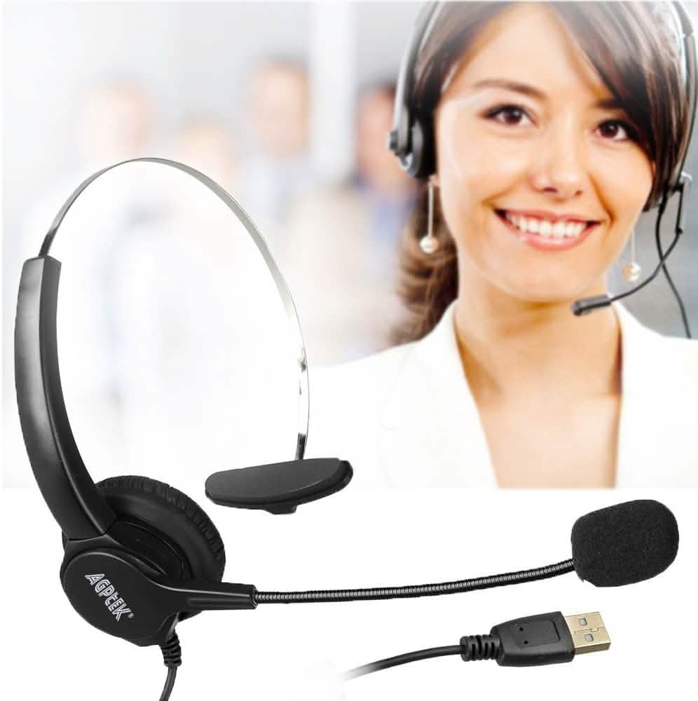 Auricular monoaural con cable AGPtEK con micrófono y cancelación de ruido para centro de llamadas y manos libres
