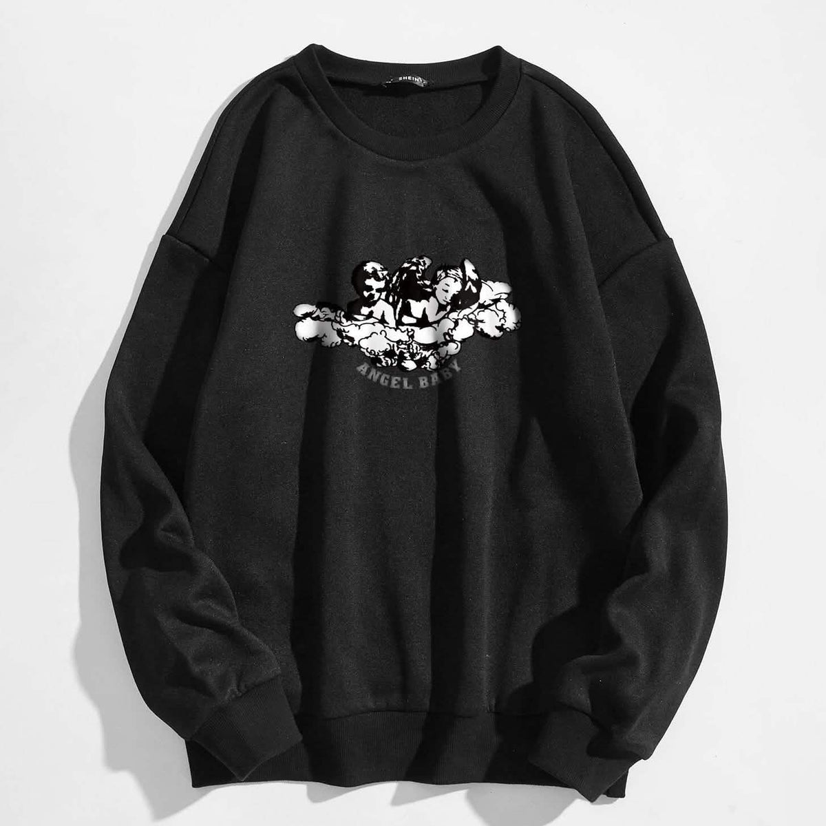 Sudadera térmica ancha con estampado de ángel y letras