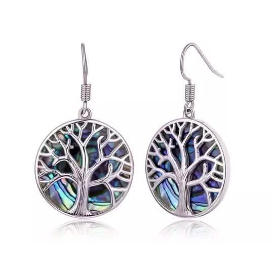 Aretes colgantes del árbol de la vida Barzel con perla de abulón