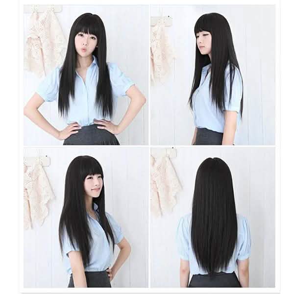 Peluca Negra Larga Lisa para Cosplay