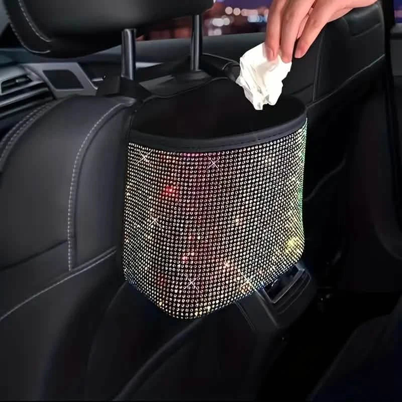 Bote de basura para coche con pedrería brillante