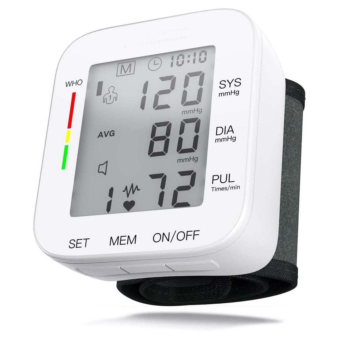 Monitor de presión arterial con pantalla LCD grande y brazalete ajustable para la muñeca