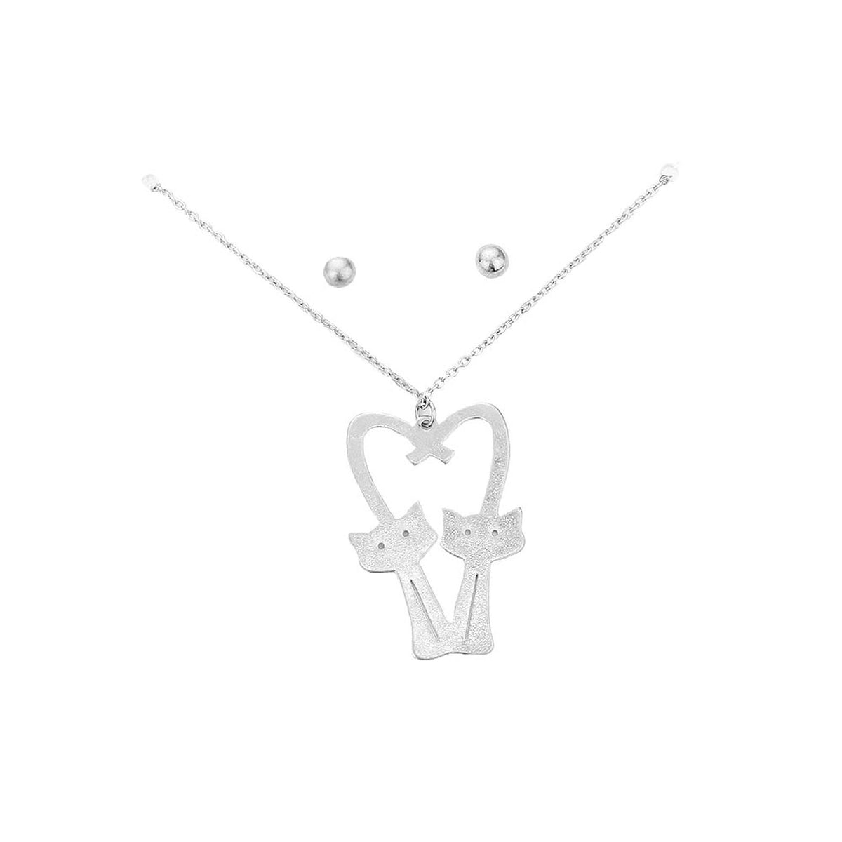 Brass Metal Cats Heart Pendant Necklace
