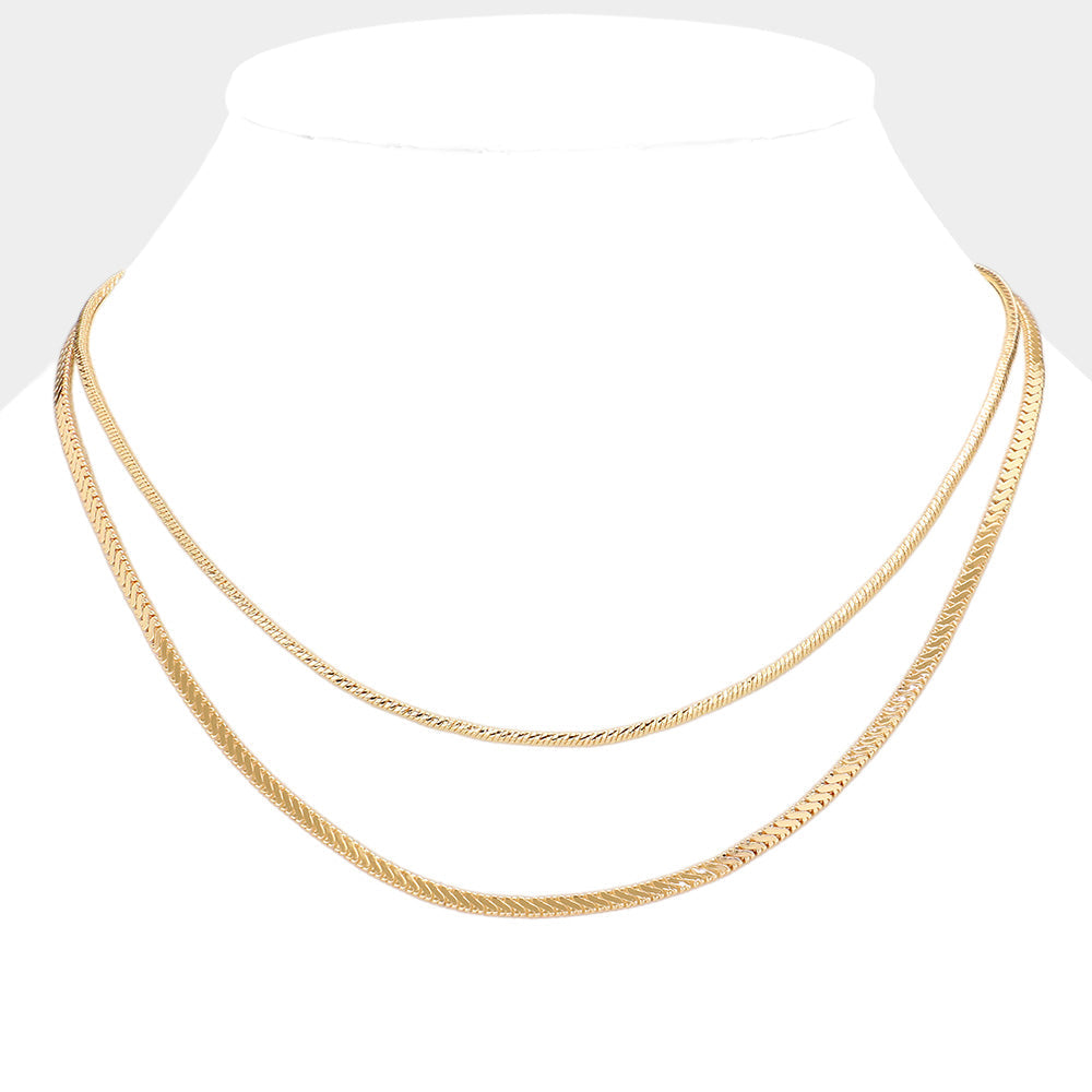 Brass Metal Double Layered Chevron Chain Necklace