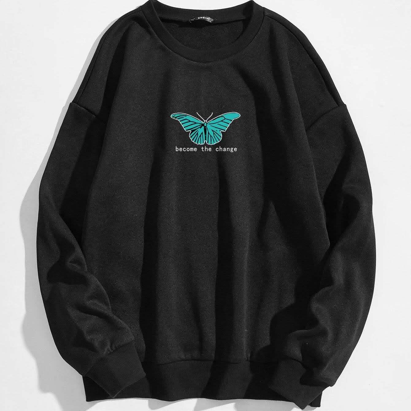 Sudadera térmica con estampado gráfico de mariposa y eslogan