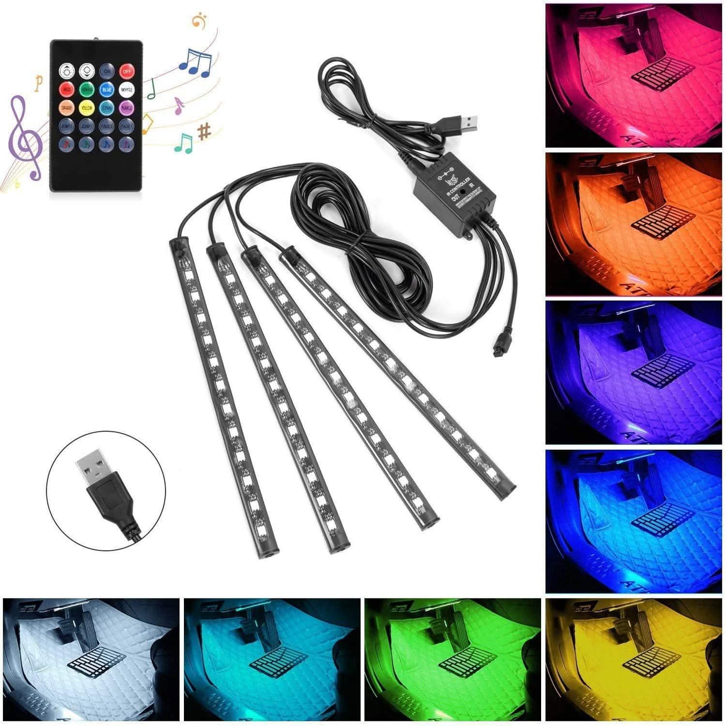 Tiras de luces LED para coche con función de sonido activo y control remoto