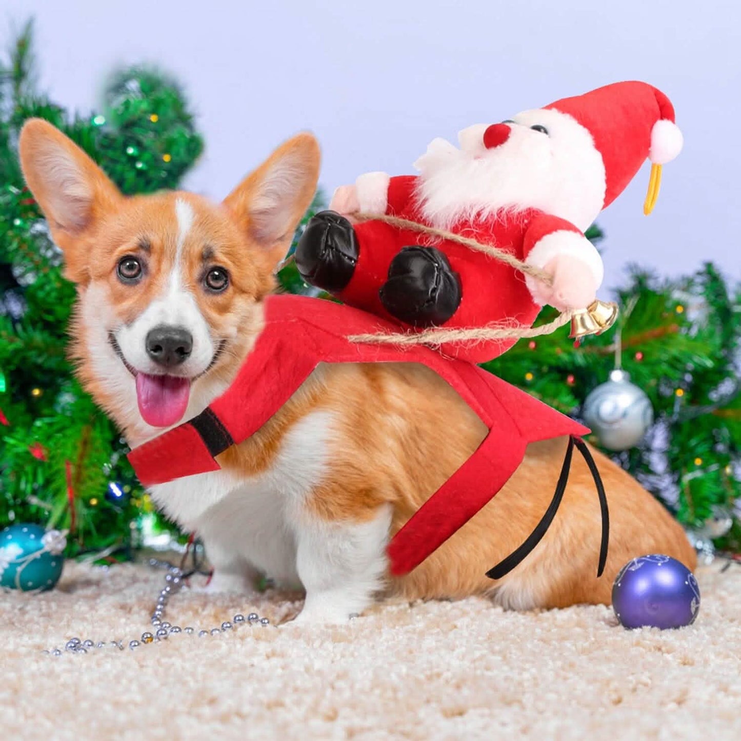 Disfraces de Navidad Abrigo rojo de invierno para perro, Papá Noel a caballo con campana