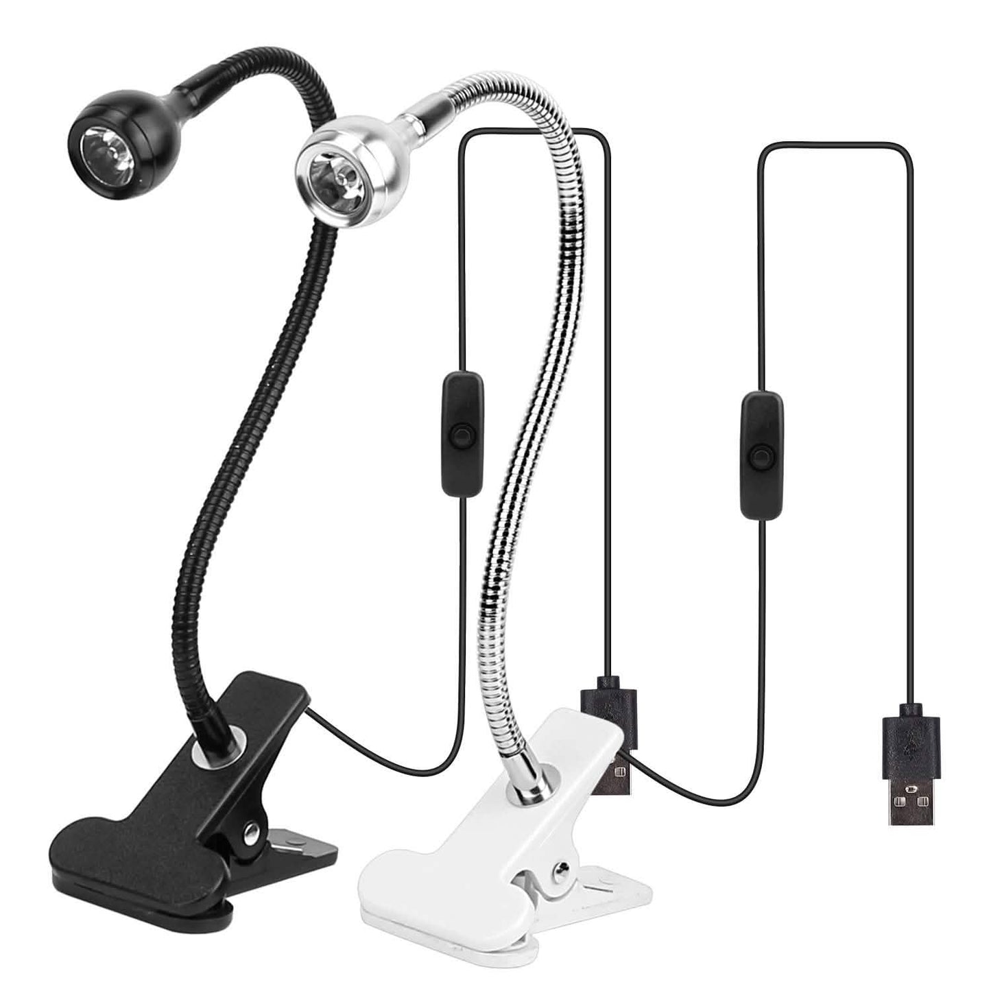 Luz de lectura con clip Lámpara de escritorio USB con abrazadera Cuello de cisne flexible