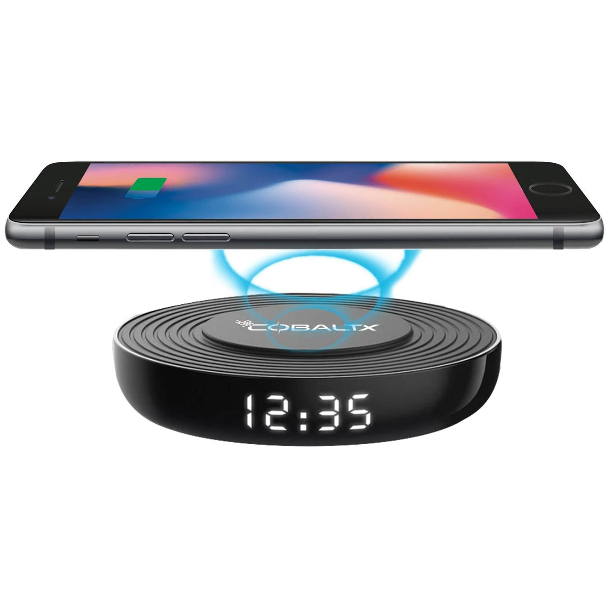 Base de carga inalámbrica con certificación Qi CobaltX con reloj digital