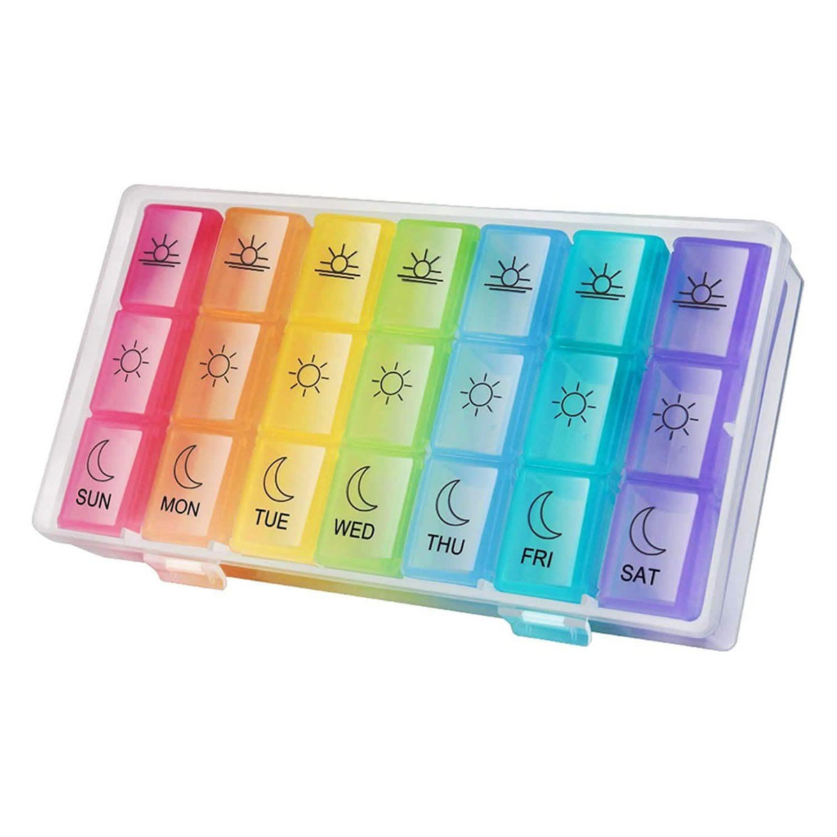 Organizador Semanal de Vitaminas y Pastillas de Colores con Compartimentos Grandes y Bandejas Extraíbles