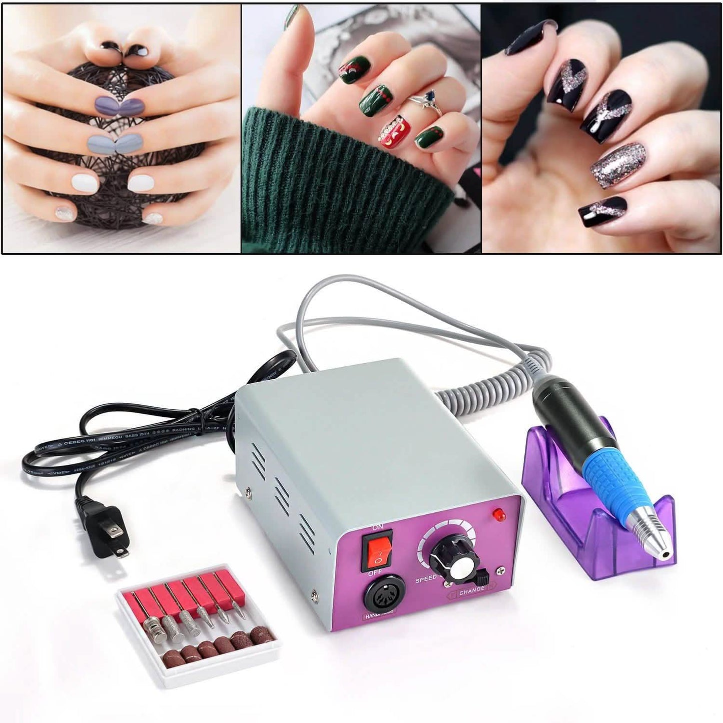 Juego completo de taladro eléctrico para uñas, kit de brocas para limas de arte, manicura, pedicura, acrílico, banda